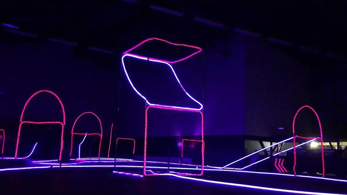 FPV racing gates lit in neon