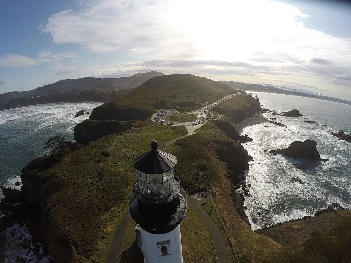 Aerial inspection of a coastal lighthouse